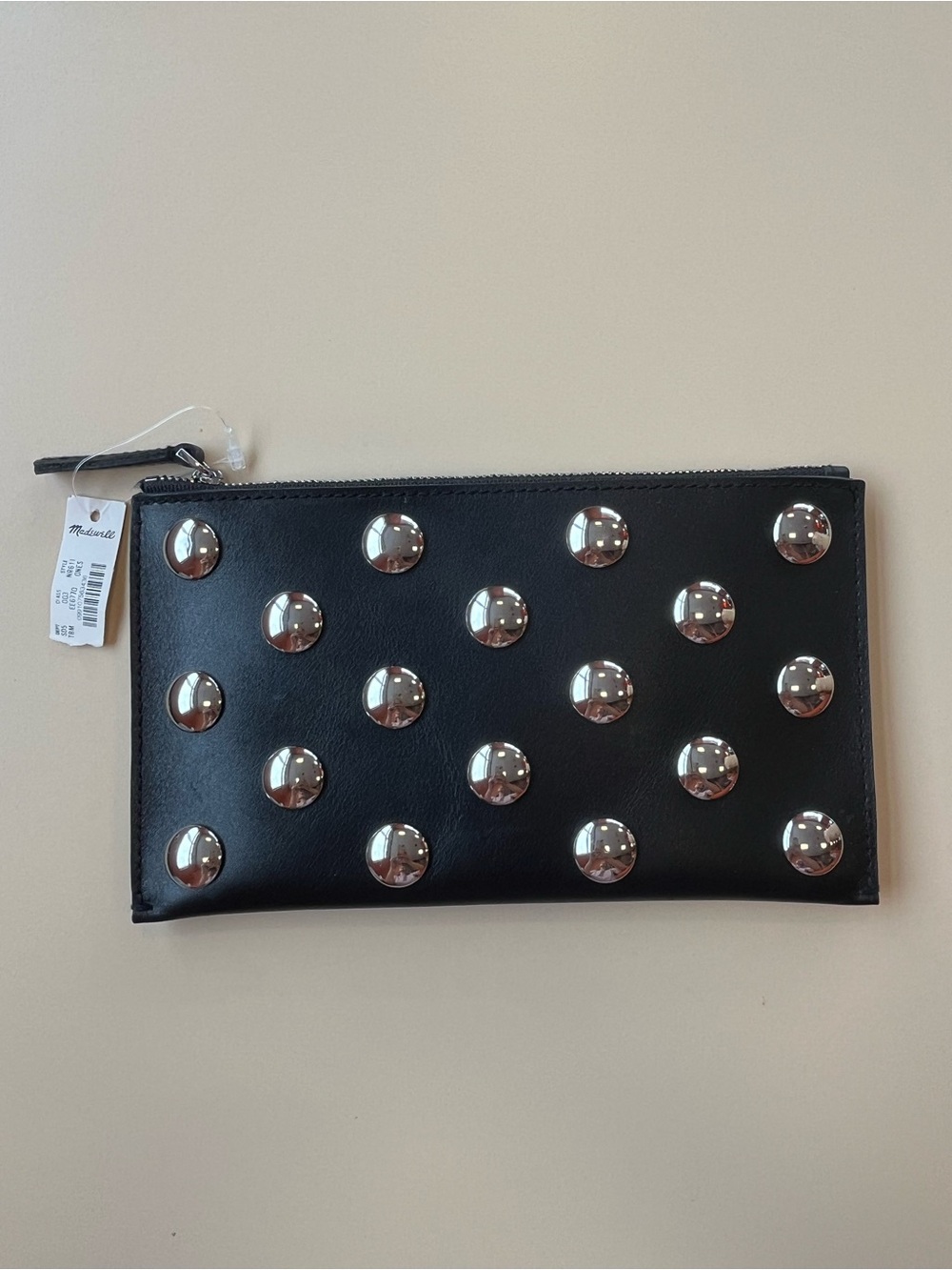 Madewell Black Studded Zip-Around Wallet for Women, Solid, Credit Card